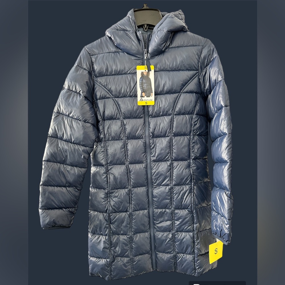 Aventure 3/4 Length Ultra Light Puffer Jacket — Navy Night, Size Small